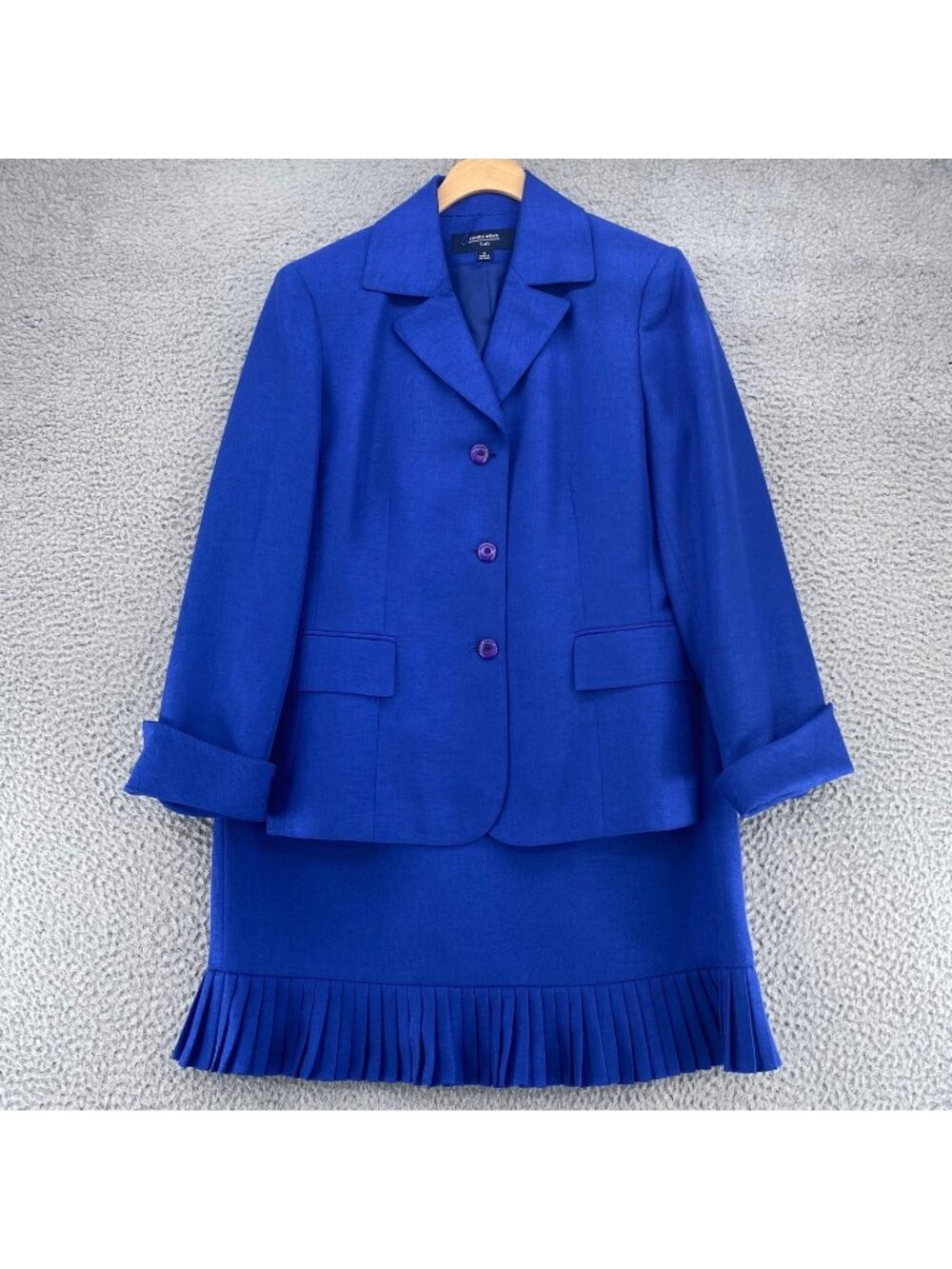 Jones Wear Set Womens 10 Blue Knife Pleats Trumpet Skirt Blazer Jacket Pockets